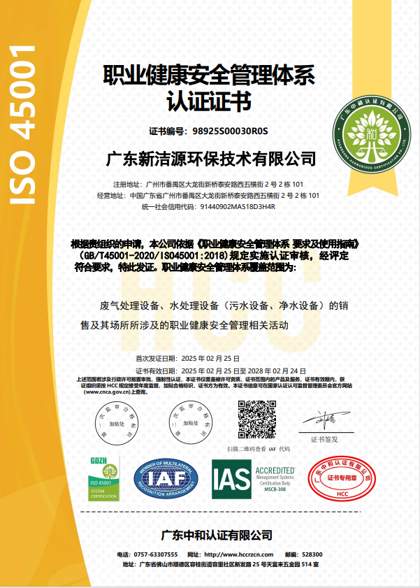 职业健康安全管理体系证书